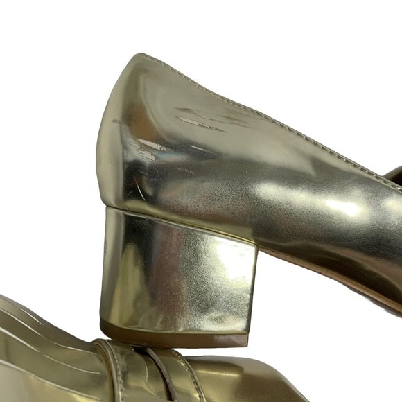 H&M Block Heel Fringe Loafers 38 US7 Gold Slip On Womens Shoes - Picture 8 of 10